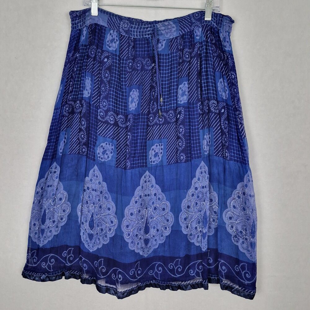 Blue Boho XL 2Xl Skirt Knee length Made In India Elastic Waist Fairy Whimsy
